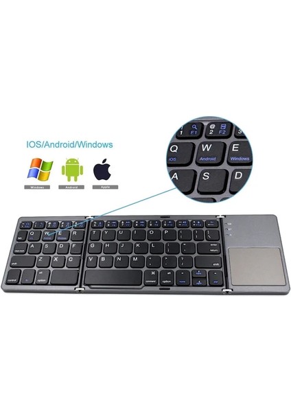 Koyu Gri Yeni Katlanır Bluetooth Klavye Ios Android Windows Ipad Tablet Macbook Mobil Akıllı Telefon Için Kablosuz Katlanabilir Dokunmatik Tuş Takımı (Yurt Dışından)