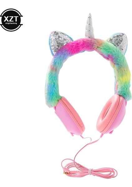 Beyaz Gümüş Köşe Peluş Unicorn Kulaklıklar Kulak Kablolu Kız Çocuklar 1.2 M Uzunluk Kablo 106DB Ses Kulaklık Dizüstü Bilgisayar Mp3 Tablet Pc Için Mikrofon ile (Yurt Dışından)