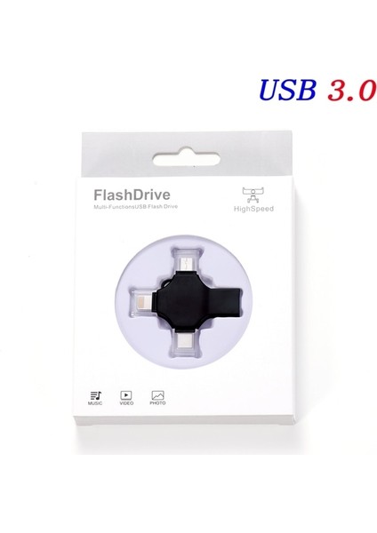 Siyah Kutulu 64GB Jaster USB 3.0 Flash Sürücü Iphone ipad Android Için Kalem Sürücü 4'ü 1 Arada Bellek Çubuğu Tip-C Pendrive Otg 16GB 32GB 64GB 128GB 256GB (Yurt Dışından)