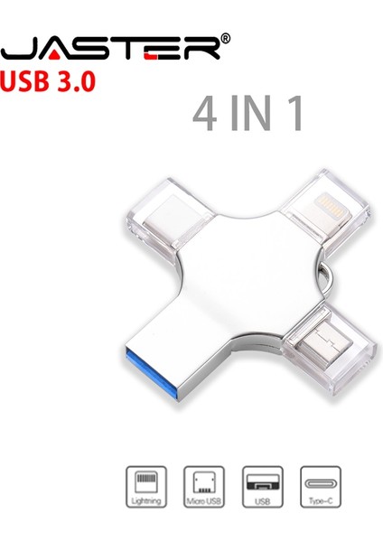 Siyah Kutulu 64GB Jaster USB 3.0 Flash Sürücü Iphone ipad Android Için Kalem Sürücü 4'ü 1 Arada Bellek Çubuğu Tip-C Pendrive Otg 16GB 32GB 64GB 128GB 256GB (Yurt Dışından)