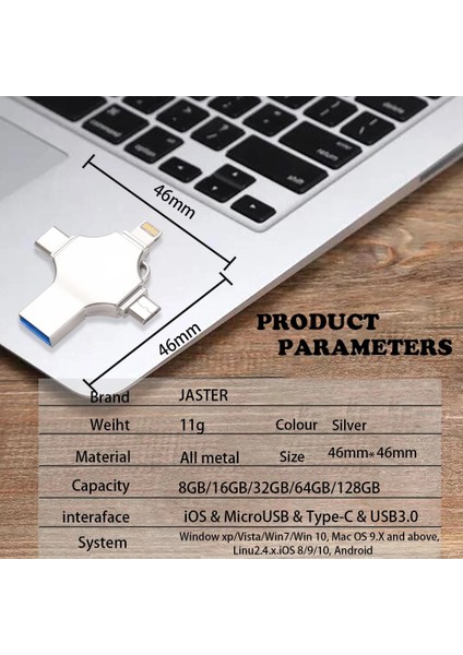 Siyah Kutulu 64GB Jaster USB 3.0 Flash Sürücü Iphone ipad Android Için Kalem Sürücü 4'ü 1 Arada Bellek Çubuğu Tip-C Pendrive Otg 16GB 32GB 64GB 128GB 256GB (Yurt Dışından)