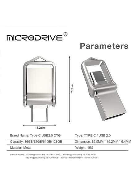 Siyah 32GB Mini Tip C Flash Sürücüler 128GB 2'si 1 Arada Su Geçirmez Bellek Çubuğu 64GB Flip Usb2.0 Çubuk 32GB Pendrive 16GB Harici Depolama (Yurt Dışından) modelleri