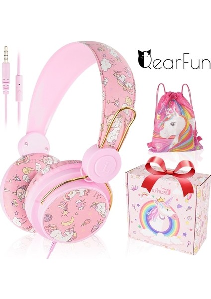 Pembe Ambalaj ile Karikatür Unicorn Kablolu Kulaklıklar Çocuk Hediye Kulaklık Müzik Stereo Kulaklık Çocuk Modu Işitme Koruma Kulaklık Telefon Laptop Için (Yurt Dışından)