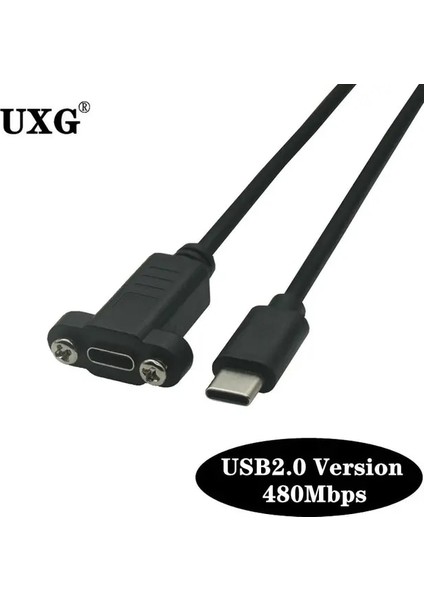 Usb2.0 1m USB 3.1 Tip C Erkek Kadın Uzatma Kablosu Panel Montaj Vidalı, USB C Dişi Usbc Erkek Uzatma Tel Genişletici Veri Kablosu (Yurt Dışından)