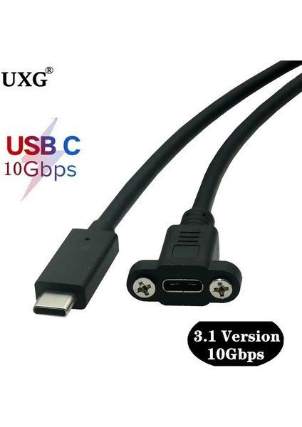 Usb2.0 1m USB 3.1 Tip C Erkek Kadın Uzatma Kablosu Panel Montaj Vidalı, USB C Dişi Usbc Erkek Uzatma Tel Genişletici Veri Kablosu (Yurt Dışından)