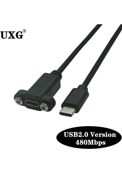 Usb2.0 1m USB 3.1 Tip C Erkek Kadın Uzatma Kablosu Panel Montaj Vidalı, USB C Dişi Usbc Erkek Uzatma Tel Genişletici Veri Kablosu (Yurt Dışından)