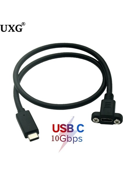 Usb2.0 1m USB 3.1 Tip C Erkek Kadın Uzatma Kablosu Panel Montaj Vidalı, USB C Dişi Usbc Erkek Uzatma Tel Genişletici Veri Kablosu (Yurt Dışından)