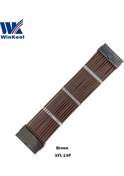 Kahverengi 100MM Winkool Atx MB 24PIN Dişi - Erkek 24P 18AWG Kollu Psu Uzatma Güç Kablosu / Siyah Beyaz Mavi Kırmızı Kılıflı Kablo (Yurt Dışından)