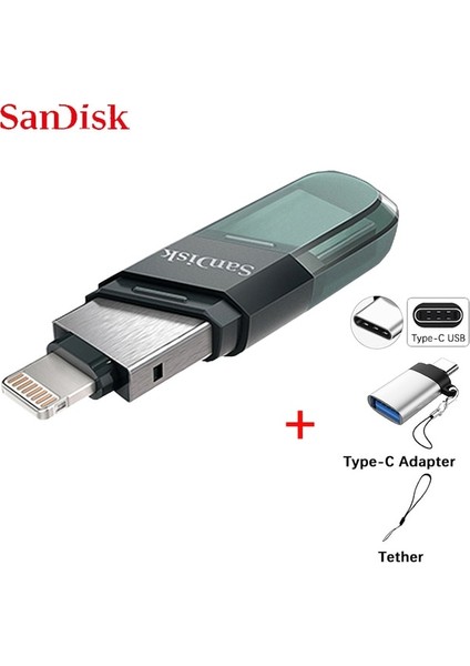 IX90N-TYPE-C 64GB Sandisk USB Flash Sürücü Ixpand Flip Otg Lightning USB 3.1 Çubuk 64GB 128GB 256GB iPhone iPad ve USB Type-A Için Kalem Sürücü Mfi (Yurt Dışından)