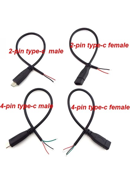 2pin Mirco Erkek Erkek Kadın 2-Pin 4-Pin Hat Mikro USB 2.0 Tip-C Şarj Kablosu Konektörü Güç Kaynağı Uzatma Kablosu (Yurt Dışından)