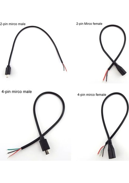 2pin Mirco Erkek Erkek Kadın 2-Pin 4-Pin Hat Mikro USB 2.0 Tip-C Şarj Kablosu Konektörü Güç Kaynağı Uzatma Kablosu (Yurt Dışından)