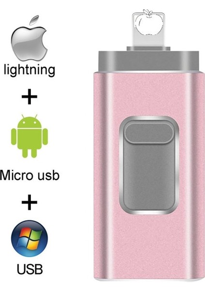 Pembe 32GB Pendrive 128GB 3'ü 1 Arada iPhone USB Flash Sürücü Otg 32GB Pendrive 3.0 Cle USB Flash Sürücü 64GB iPhone /android/tablet Pc Için (Yurt Dışından)