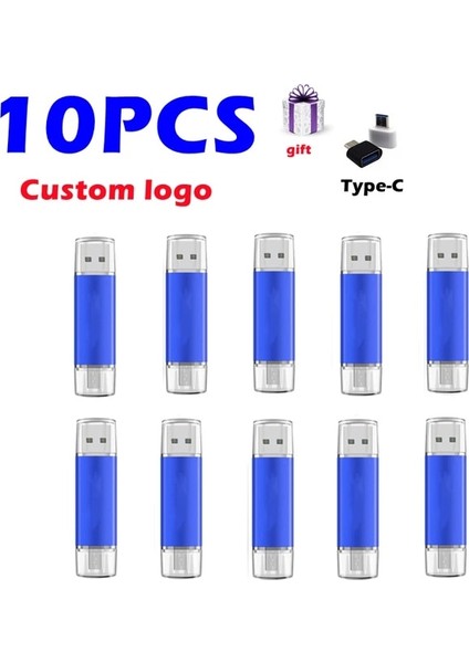 Mavi Renk 1 Parça 64 GB 10 Adet/grup Özel Logo Otg Tip-C Telefon USB Sürücüsü 32 GB 16 GB 8 GB Çok Fonksiyonlu USB Flash Sürücü USB 2.0 Pendrive 4 GB USB Kalem Sürücü (Yurt Dışından)