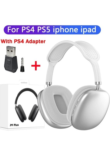 P9-Beyaz P4 Adaptörü P9 Pro Kablosuz Bluetooth Kulaklıklar Mikrofonlu Stereo Kulak Içi Spor Oyun Kulaklıkları Cep Telefonu Laptop Tv Ps4 Için Destek Tf (Yurt Dışından)