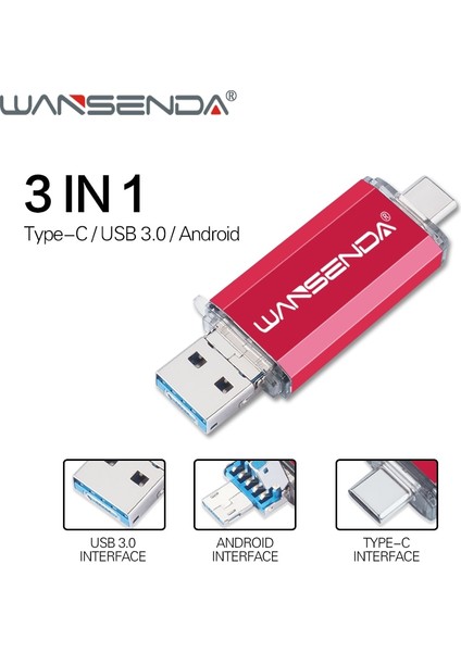 Mavi 32GB Wansenda Otg 3'ü 1 Arada USB Flash Sürücüler Usb3.0 Tip-C Mikro USB 512GB 256GB 128GB 64GB 32GB 16GB Pendrives Pen Drive Cle USB (Yurt Dışından)