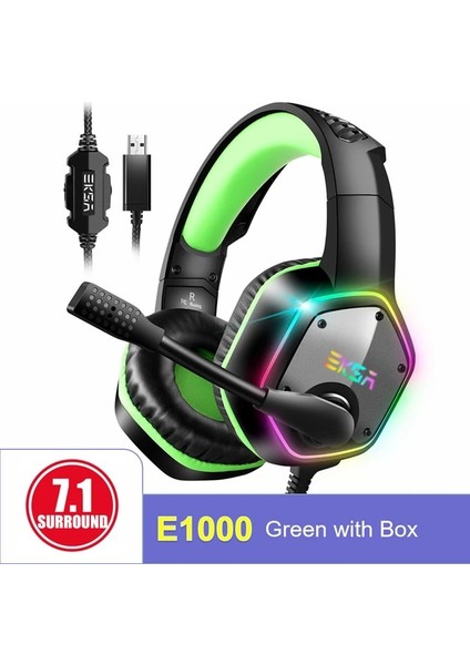 E1000 Yeşil Kutu ile Eksa Pc Oyun Kulaklığı Gamer E1000 USB 7.1 SURROUND/E1000S Ps4 Xbox One Dizüstü Bilgisayar Için Mikrofonlu 3.5mm Stereo Kablolu Kulaklıklar (Yurt Dışından)