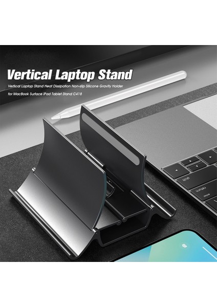 Metal Gri Dikey Dizüstü Bilgisayar Standı Tutucu Yerçekimi Otomatik Kilitleme Depolama Dock Masası Organizatör MacBook iPad Yüzeyine Uygun Dell Chromebook (Yurt Dışından) fiyatları
