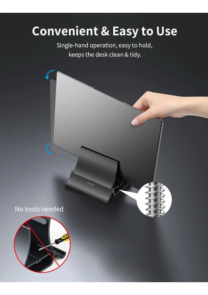 Metal Gri Dikey Dizüstü Bilgisayar Standı Tutucu Yerçekimi Otomatik Kilitleme Depolama Dock Masası Organizatör MacBook iPad Yüzeyine Uygun Dell Chromebook (Yurt Dışından) modelleri