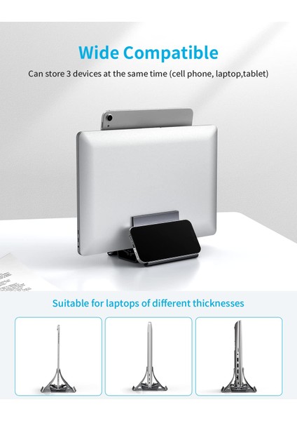 Metal Gri Dikey Dizüstü Bilgisayar Standı Tutucu Yerçekimi Otomatik Kilitleme Depolama Dock Masası Organizatör MacBook iPad Yüzeyine Uygun Dell Chromebook (Yurt Dışından) fırsatları