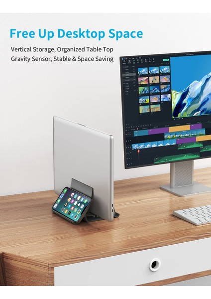 Metal Gri Dikey Dizüstü Bilgisayar Standı Tutucu Yerçekimi Otomatik Kilitleme Depolama Dock Masası Organizatör MacBook iPad Yüzeyine Uygun Dell Chromebook (Yurt Dışından) indirimleri
