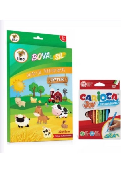 Boya Sil Aktivite Matı Çiftlik (Silinebilir) & Carioca 12 'li Boyama Kalemi