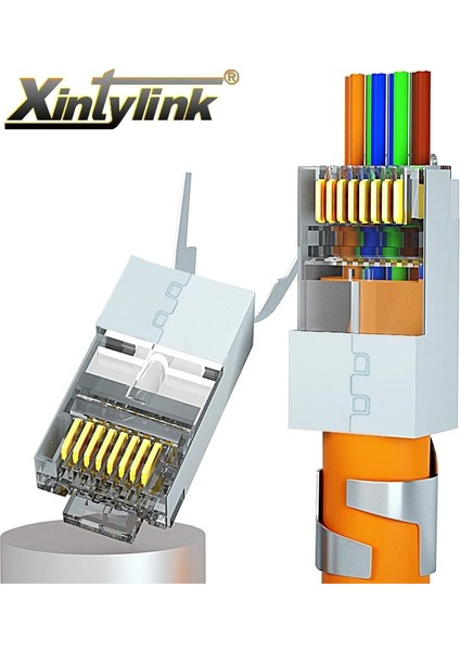 Yarım Korumalı 10 Adet Xintylink Yeni Cat8 Cat7 CAT6A RJ45 Konektörü 50U Rj 45 Ethernet Kablosu Fişi Ağ Sftp Ftp Korumalı 1.5mm Delik Geçişi (Yurt Dışından)