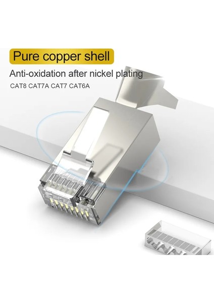 Yarım Korumalı 10 Adet Xintylink Yeni Cat8 Cat7 CAT6A RJ45 Konektörü 50U Rj 45 Ethernet Kablosu Fişi Ağ Sftp Ftp Korumalı 1.5mm Delik Geçişi (Yurt Dışından)
