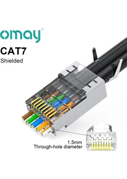 CAT7SHIELDED 10 Adet Omay Cat6/7 CAT5E RJ45 Konnektörler Geçiş Modüler Fiş Ağı Utp 3/50μ Altın Kaplama 8P8C Ethernet Kablosu Için Sıkma Ucu (Yurt Dışından)