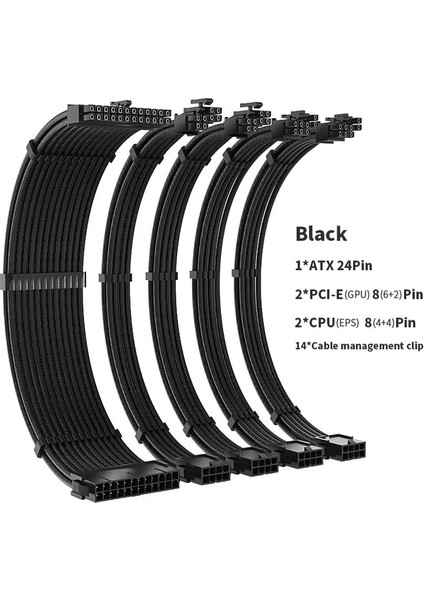 I Teucer Tc-35 Serisi Psu Uzatma Kablosu Kiti Düz Renk Kablo Katı Combo 350MM ATX24PIN PCI-E8PIN CPU8PIN Taraklı (Yurt Dışından)