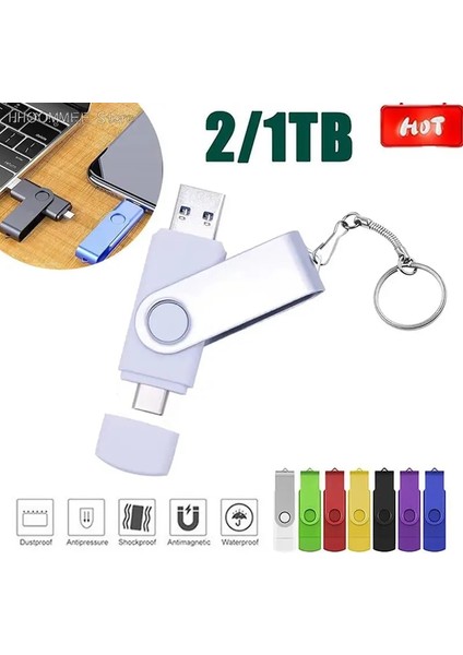 Resim Olarak Tip C USB Flash Sürücü Otg Kalem Sürücü USB Sopa 2'si 1 Arada Yüksek Hızlı Pendrive Harici Depolama Memory Stick Hediye Anahtarlık 1 Tb / 2 Tb (Yurt Dışından)