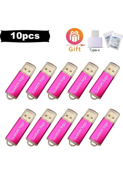 Pembe 2.0 64 GB x 10 Adet Ücretsiz Özel 10 Adet USB Flash Sürücüler Kalem Sürücü 256 MB 512 MB 1 GB 2 GB 4 GB 8 GB 16 GB Флешка USB Pendrive Memory Stick 32 GB 64 GB USB (Yurt Dışından)