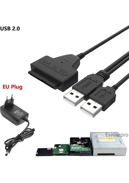 USB 2.0 Ab Sata USB 3.0 Kablosu Güç Kaynağı Adaptörü 2.5 3.5 Inç Sabit Disk Disk Harici Konektör SSD HDD 22PIN Adaptör Sata A USB (Yurt Dışından)