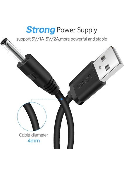 Siyah 1m Ugreen Usb'den Dc 3.5mm Güç Kablosuna USB A Erkek - 3.5 Jak Konnektörü 5V Güç Kaynağı Şarj Adaptörü Hub Için USB Fan Güç Kablosu (Yurt Dışından)