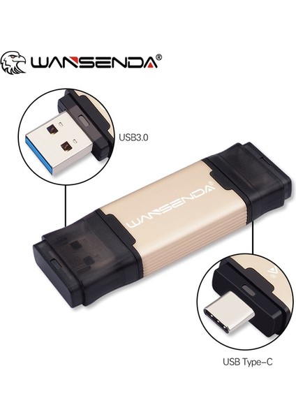 Altın 64GB Wansenda Otg USB Flash Sürücü 2'si 1 Arada Tip C USB 3.0 Kalem Sürücü 512GB 256GB 128GB 64GB 32GB Yüksek Hızlı Pendrive USB Bellek Çubuğu (Yurt Dışından)