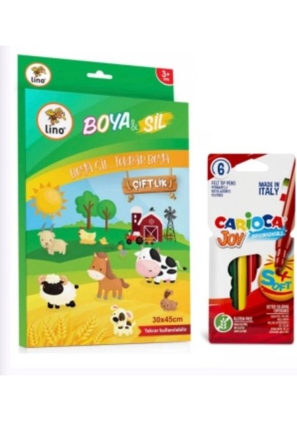 Boya Sil Aktivite Matı Çiftlik (Silinebilir) & Carioca 6'li Boyama Kalemi