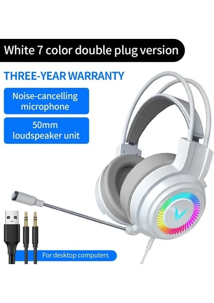 Beyaz 3.5mm 3.5mm Oyun Kulaklığı Oyun Kulaklıkları 7.1 Çevresel Ses Stereo Kablolu Kulaklık USB Mikrofon Pc Dizüstü Ps4 Için Renkli Işık (Yurt Dışından)