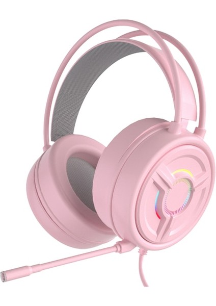 Pembe 3.5mm Jack Bilgisayar Pc Kablolu USB Bağlantısı Moda Ergonomik Rahat Oyun Kulaklığı Dizüstü Çevresel Ses Rgb Aydınlatma (Yurt Dışından)