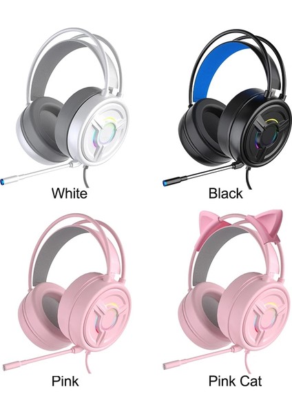 Pembe 3.5mm Jack Bilgisayar Pc Kablolu USB Bağlantısı Moda Ergonomik Rahat Oyun Kulaklığı Dizüstü Çevresel Ses Rgb Aydınlatma (Yurt Dışından)