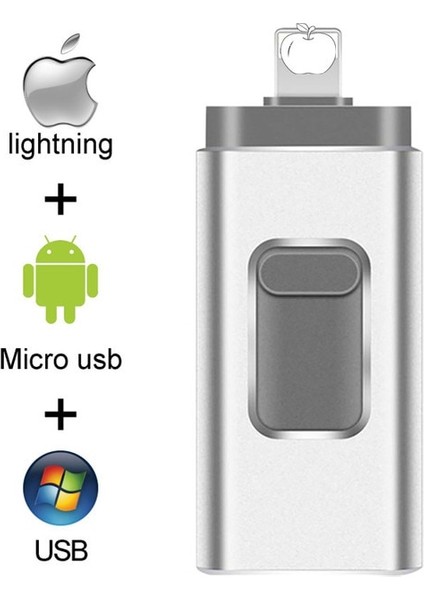 Gümüş 32GB Pendrive 128GB 3'ü 1 Arada iPhone USB Flash Sürücü Otg 32GB Pendrive 3.0 Cle USB Flash Sürücü 64GB iPhone /android/tablet Pc Için (Yurt Dışından)