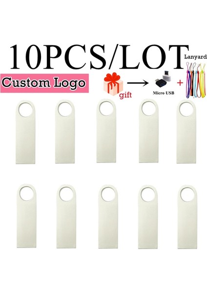 Gümüş Renk 10 Parça 512 M 10 Adet Ücretsiz Kişiselleştirilmiş Şirket Logosu USB Pendrive USB Flash Sürücü USB 2.0 Kalem Sürücü 4 GB 8 GB 16 GB 32 GB 64 GB USB Bellek Çubuğu (Yurt Dışından)