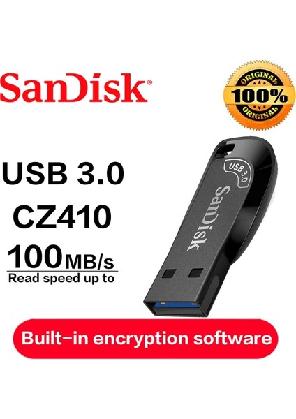 CZ410-1PCS 128GB Sandisk Flash Sürücü USB 3.0 CZ410 256GB 128GB 64GB 32GB Orijinal Mini USB Bellek Çubuğu Siyah U Disk Su Geçirmez Yüksek Hızlı Kopyalama (Yurt Dışından)