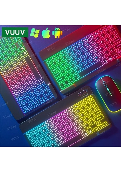 Rus Beyaz Bluetooth Uyumlu iPad Klavye Fare iPad Pro 11 12.9 Hava 4 7th 8th Gökkuşağı Arkadan Aydınlatmalı Kablosuz Tablet Klavye Android Için (Yurt Dışından)