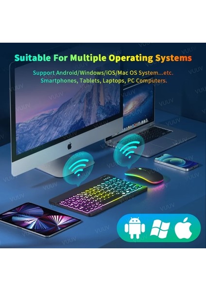 Rus Beyaz Bluetooth Uyumlu iPad Klavye Fare iPad Pro 11 12.9 Hava 4 7th 8th Gökkuşağı Arkadan Aydınlatmalı Kablosuz Tablet Klavye Android Için (Yurt Dışından)