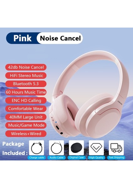 Pembe Anc Aktif Gürültü Önleyici Kablosuz Kulaklıklar Bluetooth 5.3 Hifi Bas Stereo Kulaklık Ps4 Ps5 Dizüstü Bilgisayar Için 60 Saat Müzik Süresi (Yurt Dışından)