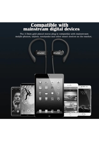 Siyah Awei ES-160I 3.5mm Kablolu Stereo Kulaklık Kulak Kancası Kulak Müzik Spor Mikrofonlu Kulaklık Cep Telefonu/dizüstü Bilgisayar Kulakiçi (Yurt Dışından)