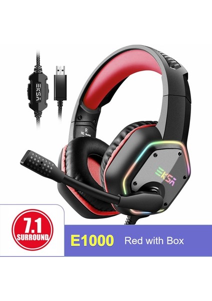 E1000 Kırmızı Kutu ile Eksa Pc Oyun Kulaklığı Gamer E1000 USB 7.1 SURROUND/E1000S Ps4 Xbox One Dizüstü Bilgisayar Için Mikrofonlu 3.5mm Stereo Kablolu Kulaklıklar (Yurt Dışından)