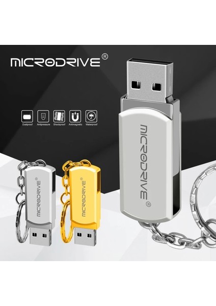 Altın 512 GB Su Geçirmez Süper Mini Metal USB Flash Sürücü 128 GB 64 GB 32 GB 16 GB USB Bellek Çubuğu Flash Pendrive U Disk Anahtarlık ile (Yurt Dışından)