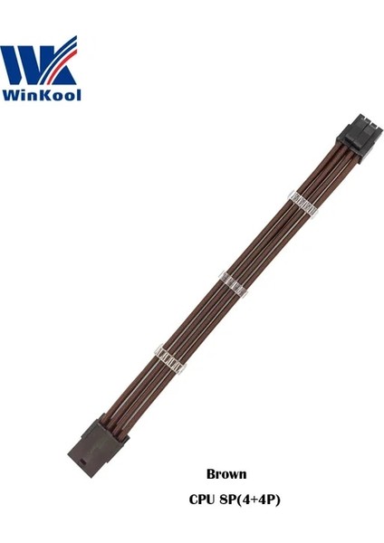 Kahverengi 700MM Winkool Atx Eps Cpu 8pın Dişi - Erkek 4 + 4pin 18AWG Psu Kollu Uzatma Güç Kablosu / Beyaz Siyah Kılıflı Kablo (Yurt Dışından)