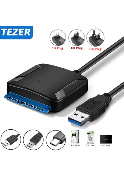 Au Tak ile 45 cm USB 3.0 Sata Adaptör Dönüştürücü Kablosu 2.5/3.5 Inç Harici HDD SSD Için Usb3.0/tip C'yi Sata Iıı Sabit Sürücü Adaptörüne Dönüştürün (Yurt Dışından)