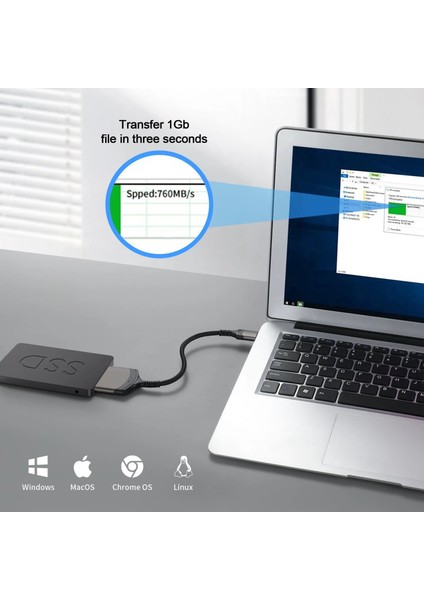 Au Tak ile 45 cm USB 3.0 Sata Adaptör Dönüştürücü Kablosu 2.5/3.5 Inç Harici HDD SSD Için Usb3.0/tip C'yi Sata Iıı Sabit Sürücü Adaptörüne Dönüştürün (Yurt Dışından)